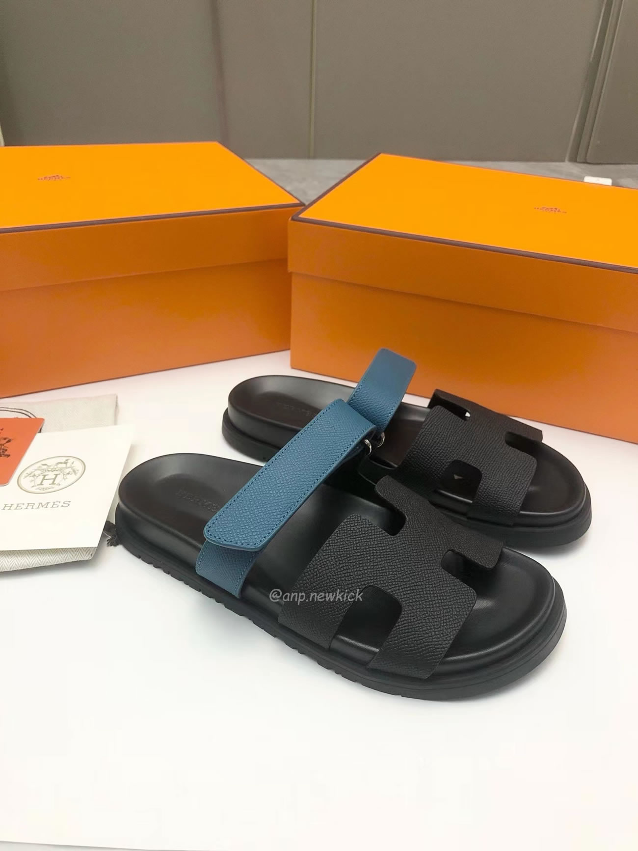 Hermes Chypre Sandal Noir Bleu Celeste (10) - newkick.vip